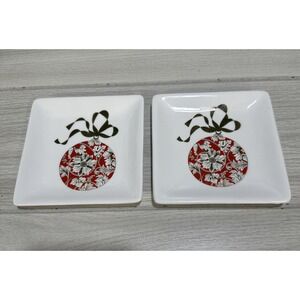 ARTISTIC ACCENTS Gold Red Ornament Trinket 5" Dish‎ Fine Porcelain (Set of 2)